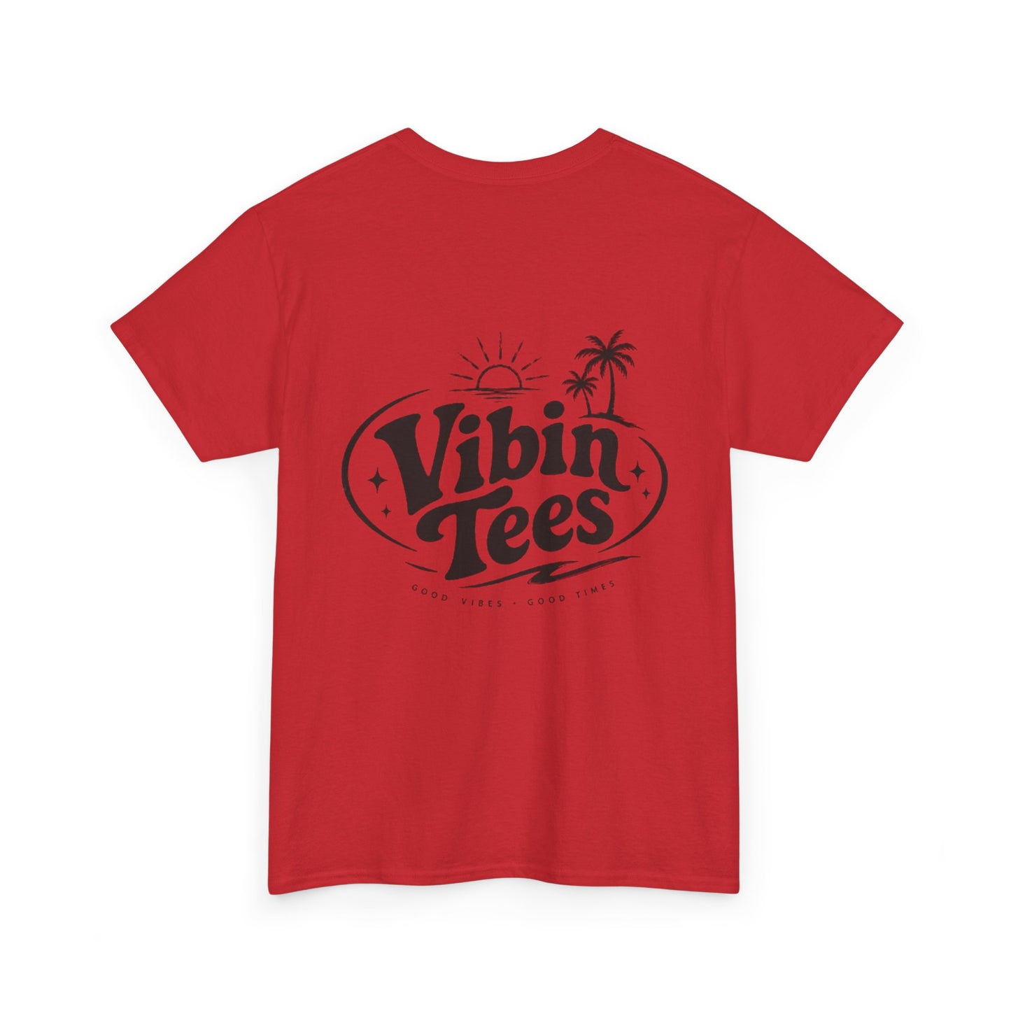 Vibin Tees Palm Sunset T‑Shirt — Retro Surf Logo Chest & Back Graphic Tee