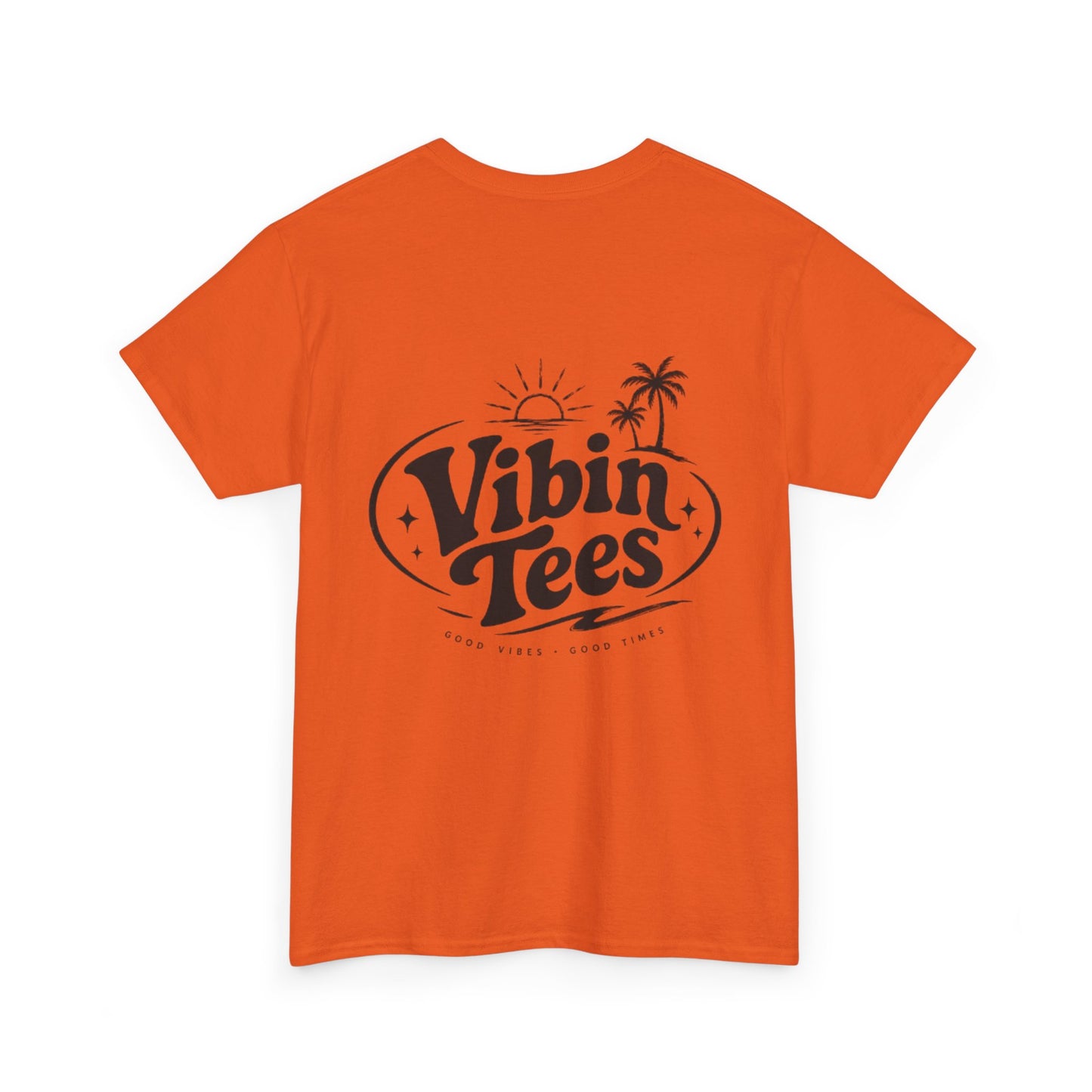 Vibin Tees Palm Sunset T‑Shirt — Retro Surf Logo Chest & Back Graphic Tee