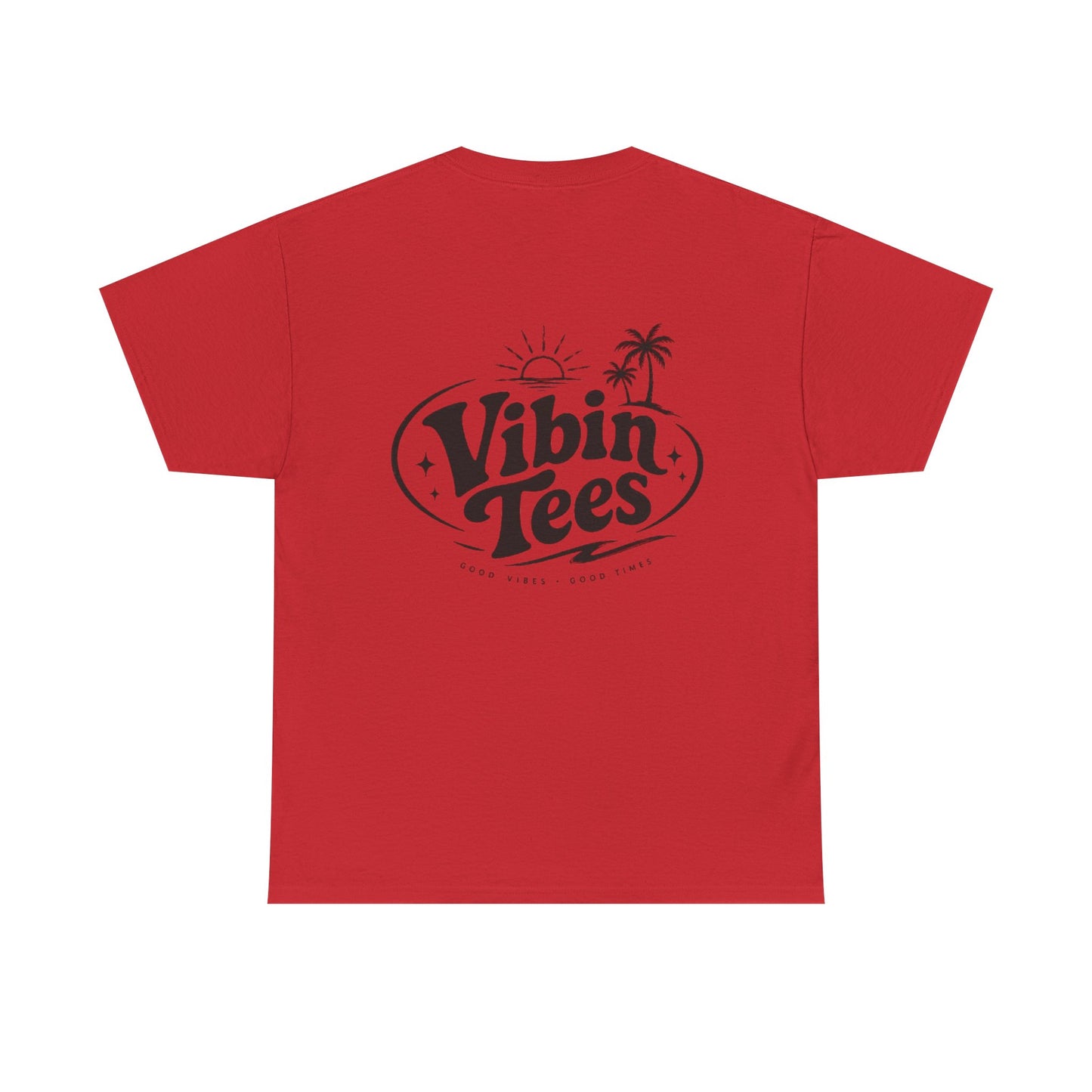 Vibin Tees Palm Sunset T‑Shirt — Retro Surf Logo Chest & Back Graphic Tee