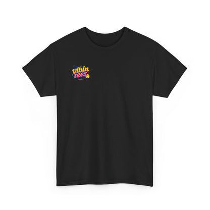 Vibin Tees Palm Sunset T‑Shirt — Retro Surf Logo Chest & Back Graphic Tee