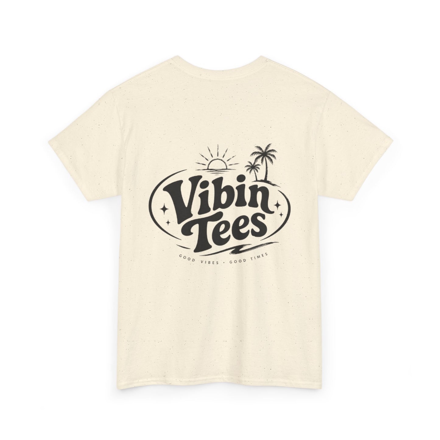 Vibin Tees Palm Sunset T‑Shirt — Retro Surf Logo Chest & Back Graphic Tee
