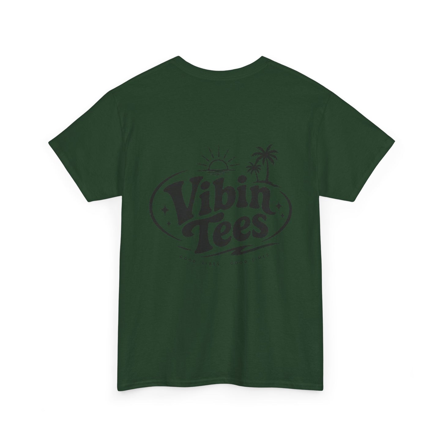 Vibin Tees Palm Sunset T‑Shirt — Retro Surf Logo Chest & Back Graphic Tee