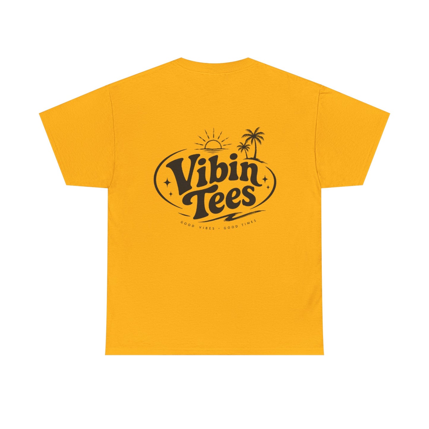 Vibin Tees Palm Sunset T‑Shirt — Retro Surf Logo Chest & Back Graphic Tee
