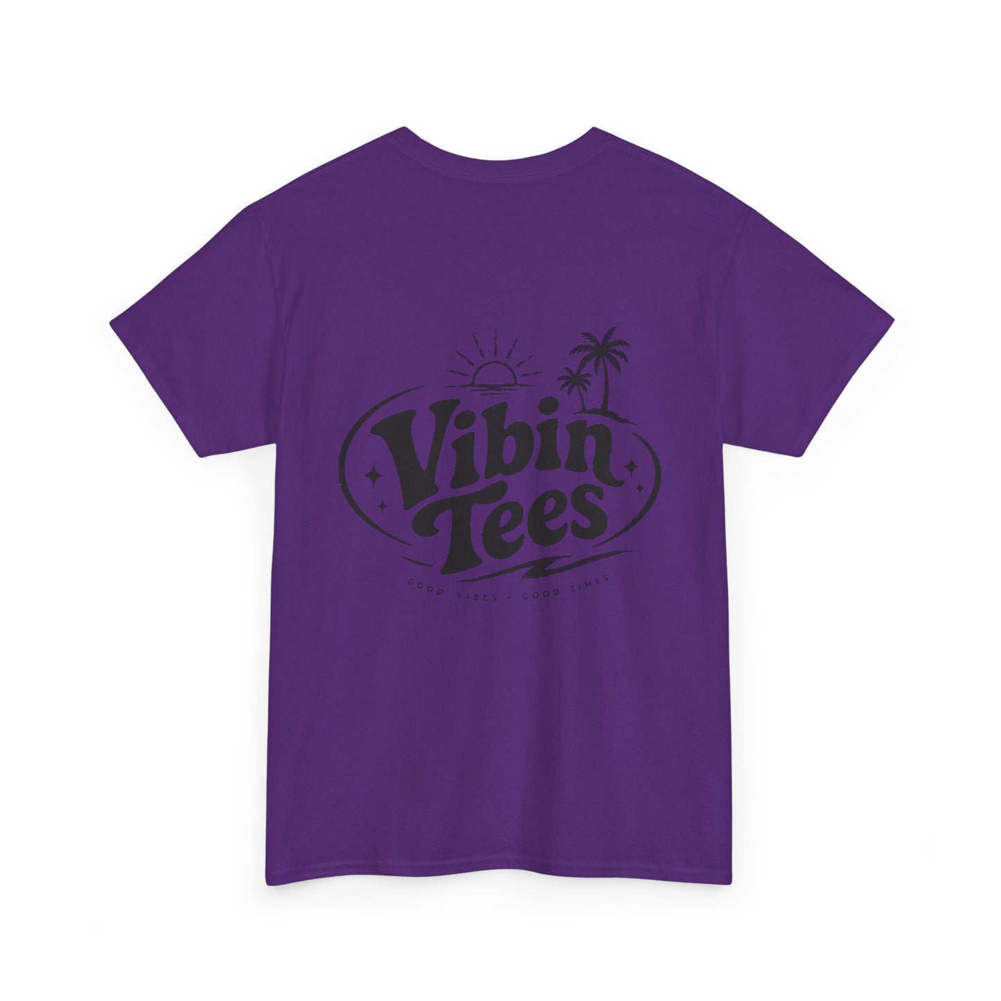 Vibin Tees Palm Sunset T‑Shirt — Retro Surf Logo Chest & Back Graphic Tee