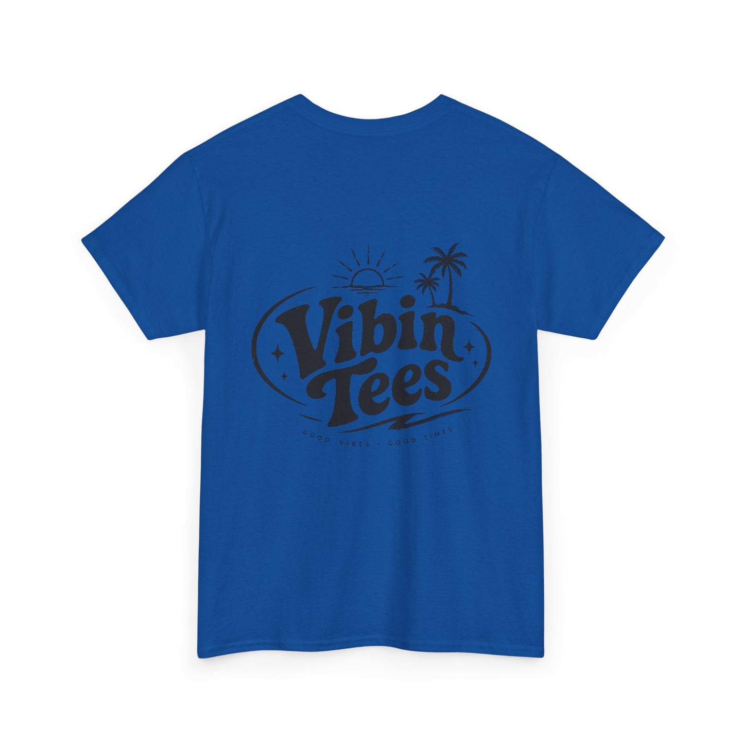 Vibin Tees Palm Sunset T‑Shirt — Retro Surf Logo Chest & Back Graphic Tee