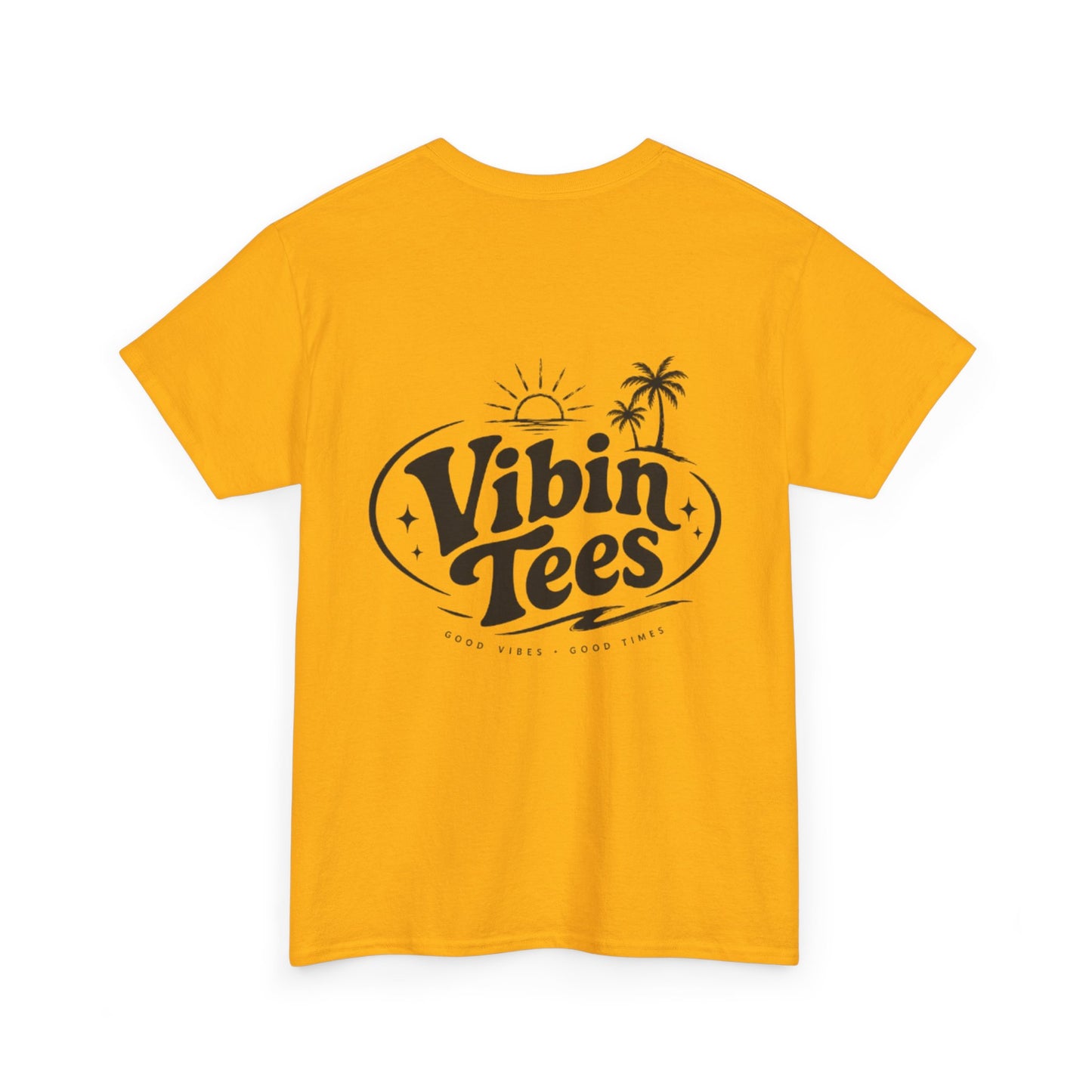Vibin Tees Palm Sunset T‑Shirt — Retro Surf Logo Chest & Back Graphic Tee