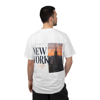 New York City Sunset T‑Shirt – 'Summer in New York' Photo Tee with Small "Vibin' Vibes" Chest Logo