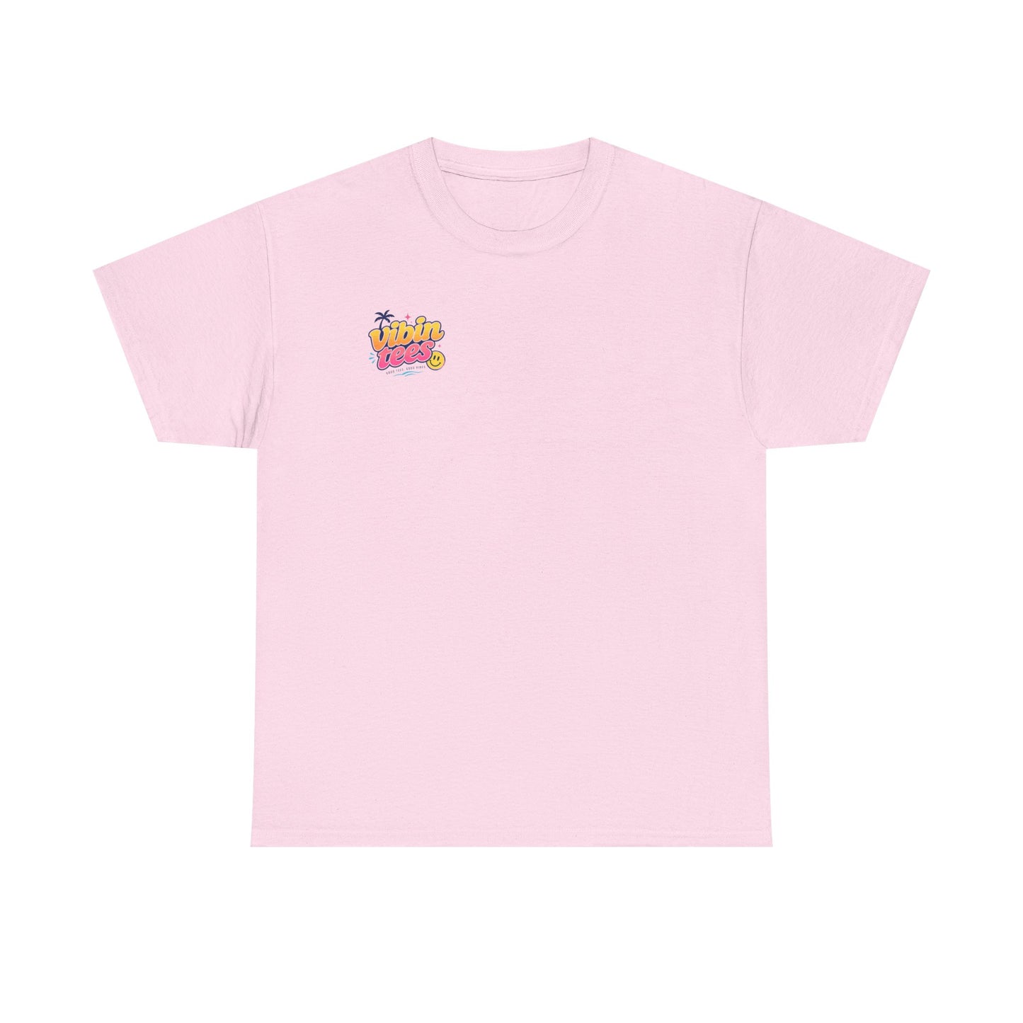 Vibin Tees Palm Sunset T‑Shirt — Retro Surf Logo Chest & Back Graphic Tee