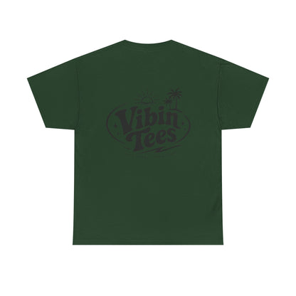 Vibin Tees Palm Sunset T‑Shirt — Retro Surf Logo Chest & Back Graphic Tee