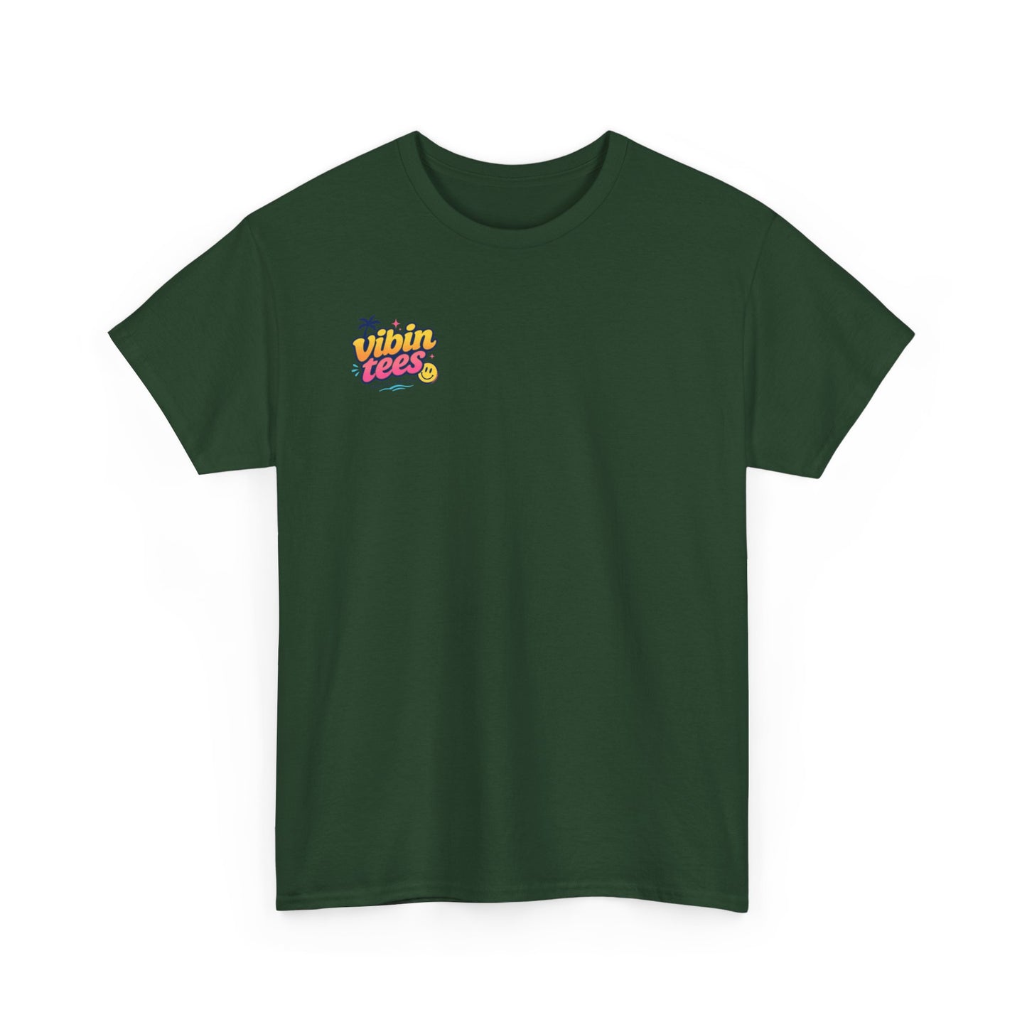 Vibin Tees Palm Sunset T‑Shirt — Retro Surf Logo Chest & Back Graphic Tee