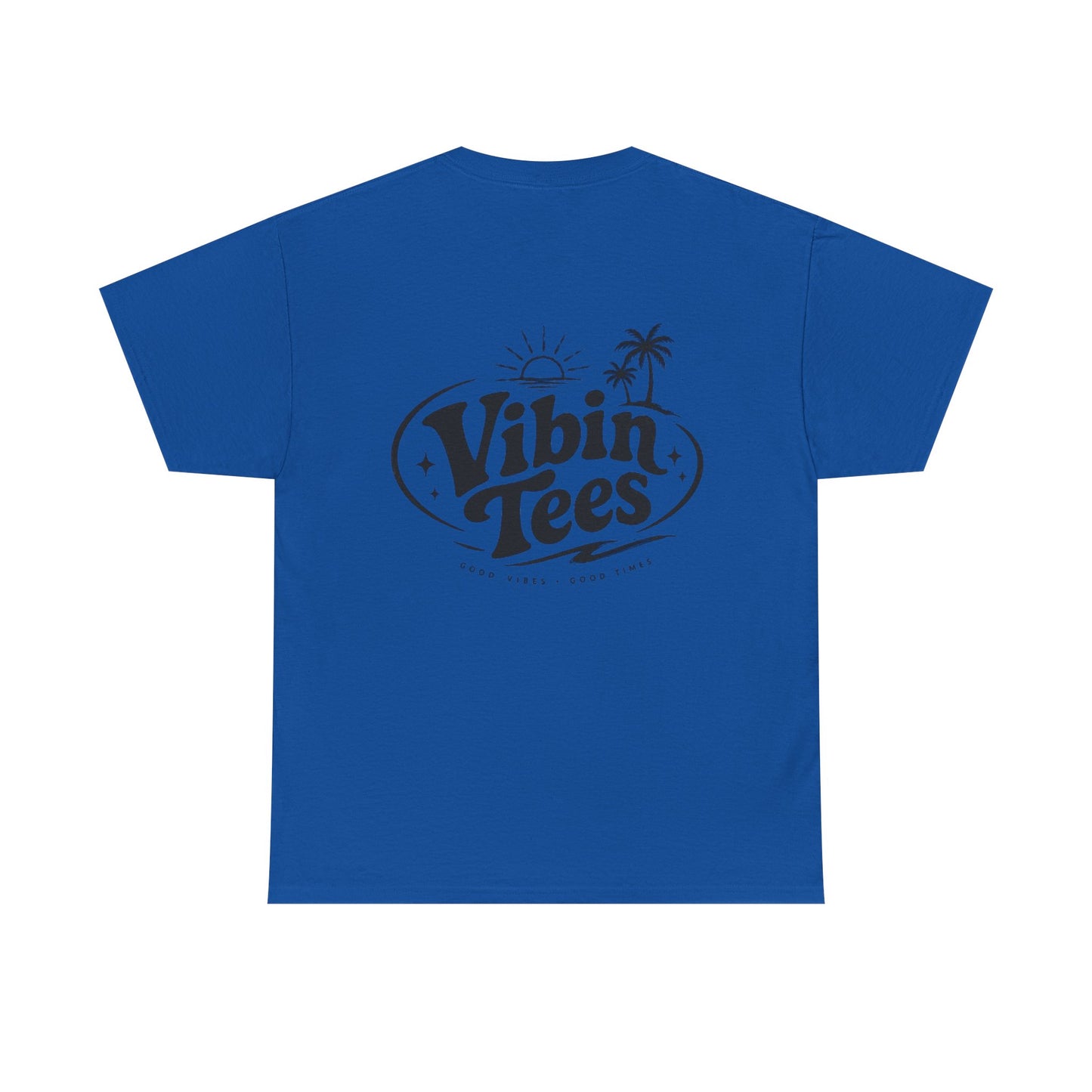 Vibin Tees Palm Sunset T‑Shirt — Retro Surf Logo Chest & Back Graphic Tee