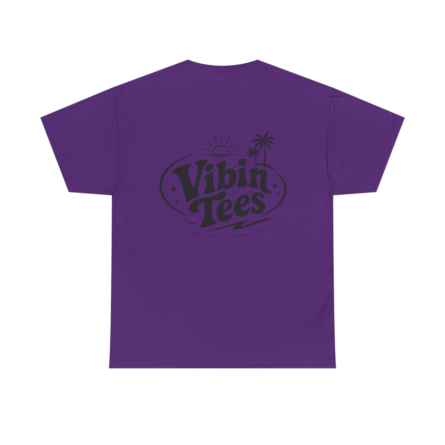 Vibin Tees Palm Sunset T‑Shirt — Retro Surf Logo Chest & Back Graphic Tee