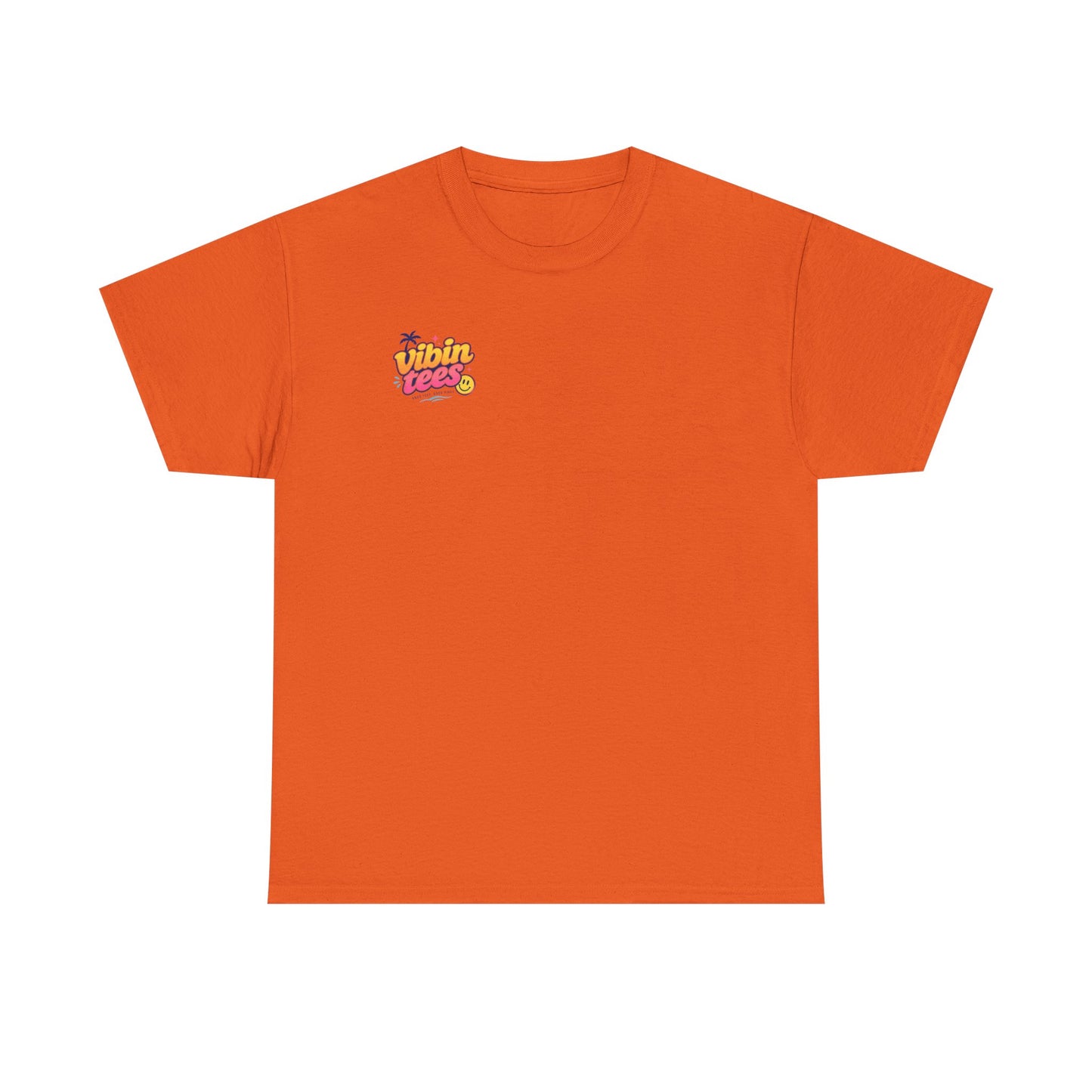 Vibin Tees Palm Sunset T‑Shirt — Retro Surf Logo Chest & Back Graphic Tee