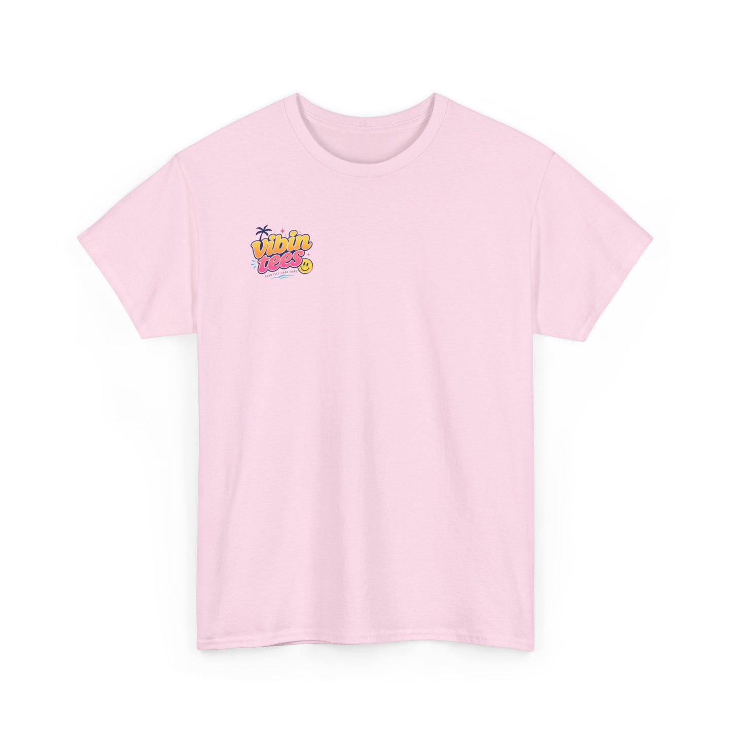 Vibin Tees Palm Sunset T‑Shirt — Retro Surf Logo Chest & Back Graphic Tee