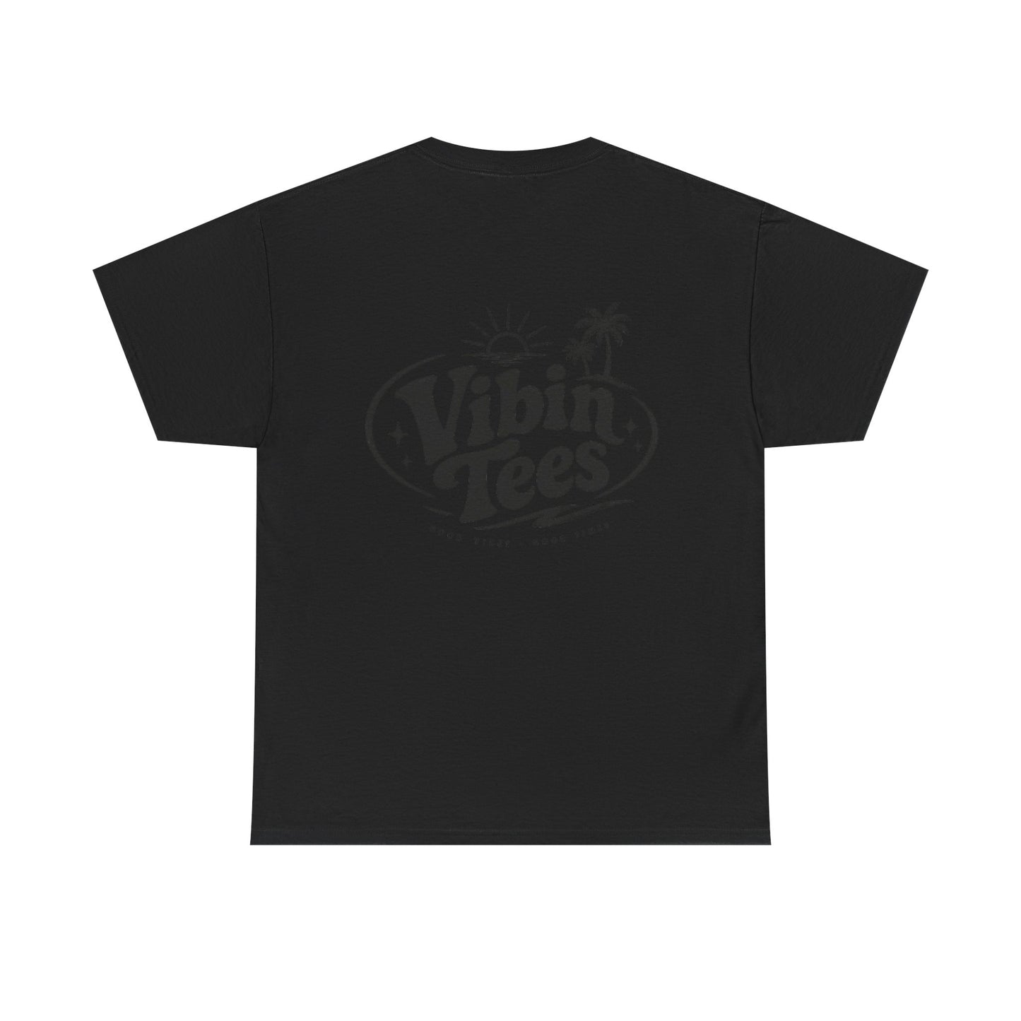 Vibin Tees Palm Sunset T‑Shirt — Retro Surf Logo Chest & Back Graphic Tee
