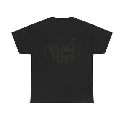 Vibin Tees Palm Sunset T‑Shirt — Retro Surf Logo Chest & Back Graphic Tee