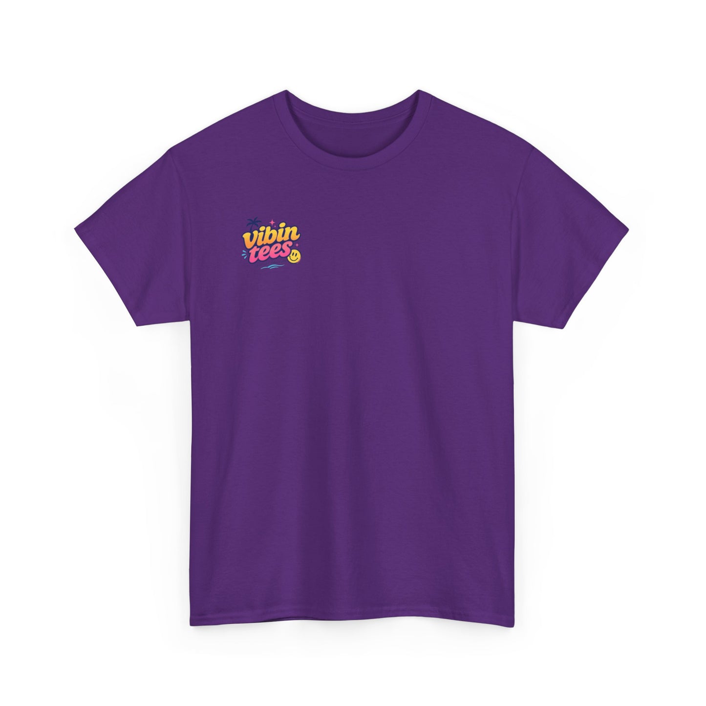 Vibin Tees Palm Sunset T‑Shirt — Retro Surf Logo Chest & Back Graphic Tee
