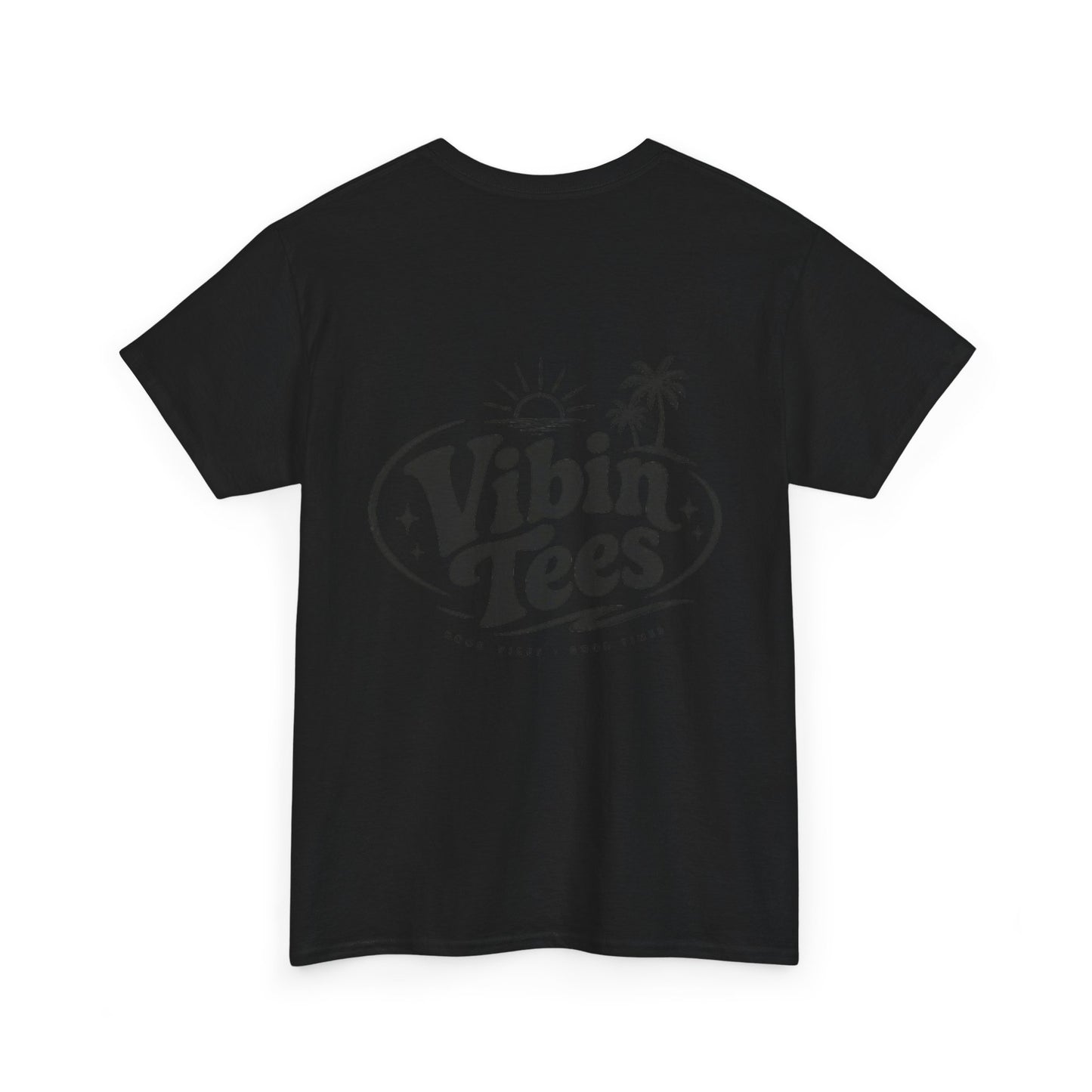 Vibin Tees Palm Sunset T‑Shirt — Retro Surf Logo Chest & Back Graphic Tee