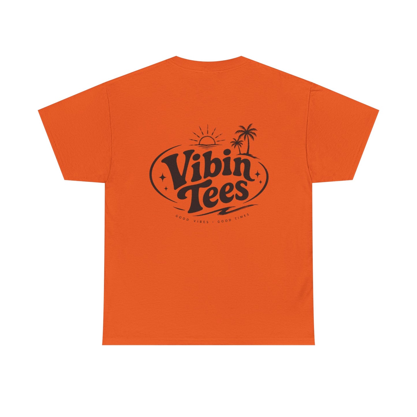 Vibin Tees Palm Sunset T‑Shirt — Retro Surf Logo Chest & Back Graphic Tee