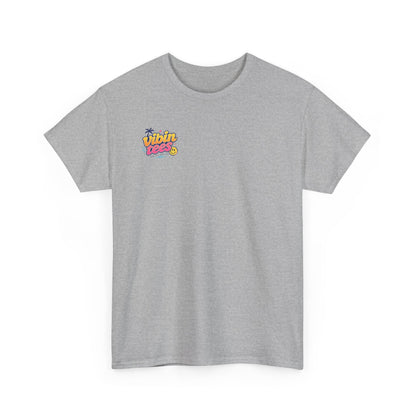Vibin Tees Palm Sunset T‑Shirt — Retro Surf Logo Chest & Back Graphic Tee