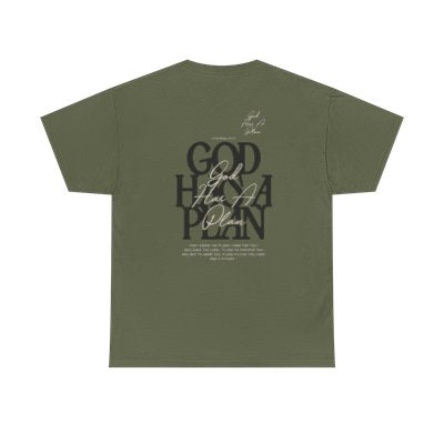 God Has a Plan Graphic Tee — Inspirational Faith T-Shirt with Minimal Front Logo